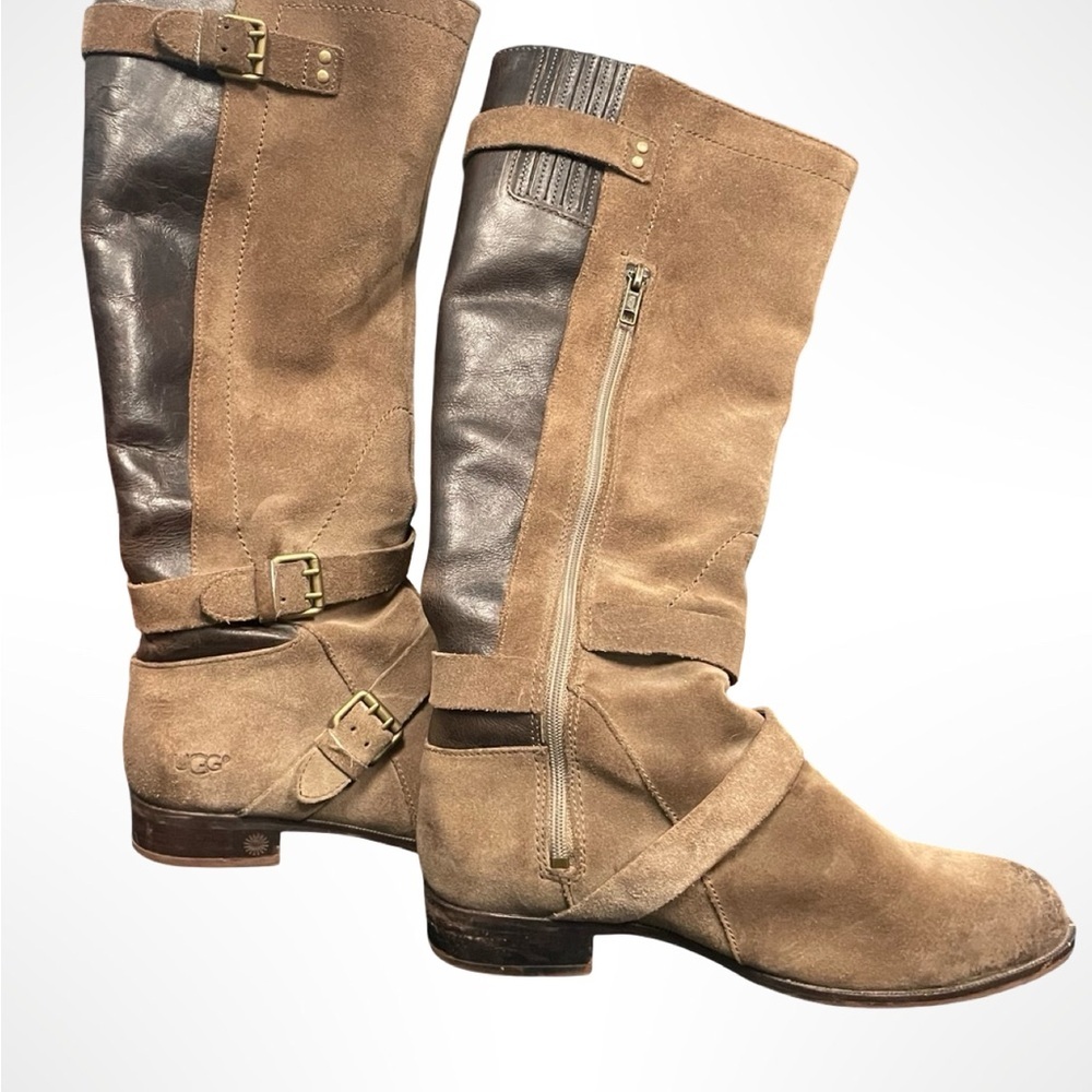 UGG Cyndee Tan Heeled Boots with Side-Zip and Rounded‎ Toe size 7.5